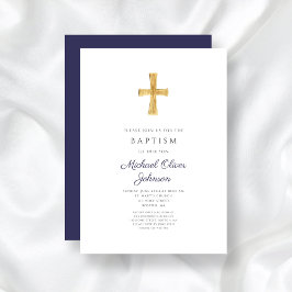 Modern Navy Blue Kor Religiösa Boy Baptism Inbjudningar