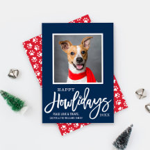 Modern Navy Blue Lycklig Howlidays Puppy Hund Phot