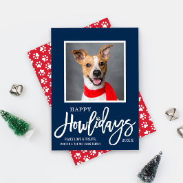 Modern Navy Blue Lycklig Howlidays Puppy Hund Phot Julkort