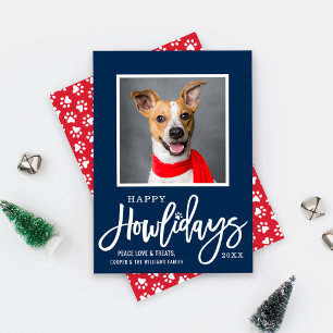 Modern Navy Blue Lycklig Howlidays Puppy Hund Phot Julkort