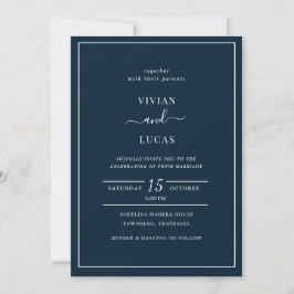 Modern Navy Blue Minimal Bröllop Inbjudningar