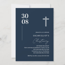 Modern Navy Blue Minimalist Boy Christening Inbjudningar