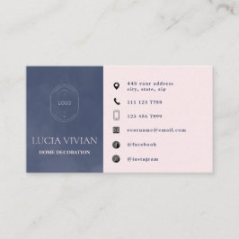 Modern Navy Blue Minimalist Logotyp Social Media Visitkort