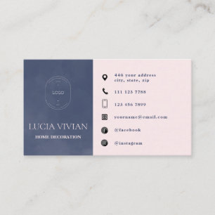 Modern Navy Blue Minimalist Logotyp Social Media Visitkort
