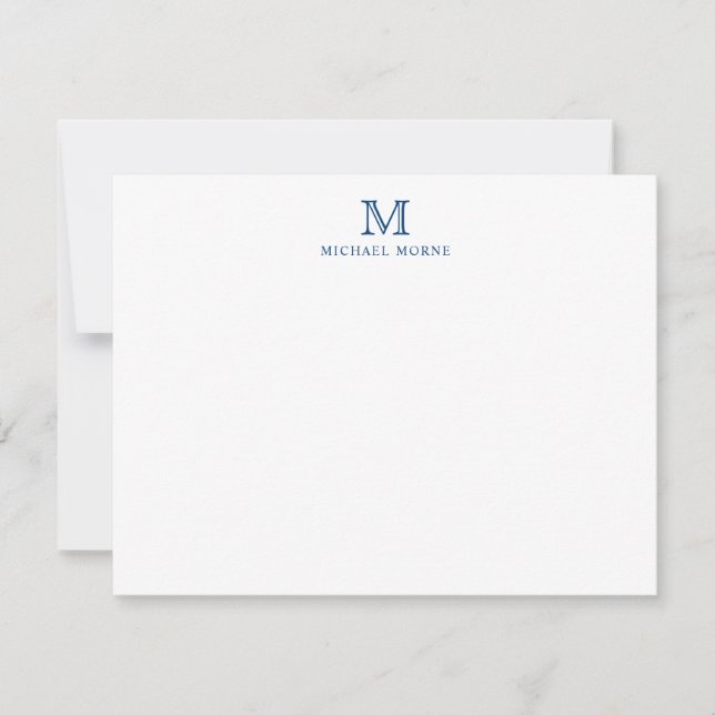 Modern navy Blue Minimalist Namn Monogram Note Anteckningskort (Framsida)