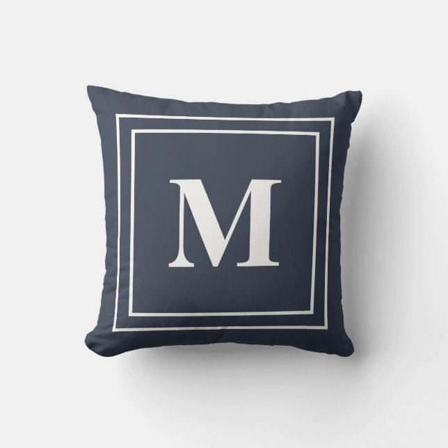 Modern Navy Blue Monogram Dekorativ kudde (Framsida)