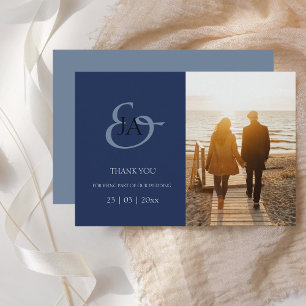 Modern Navy Blue Monogram Photo Bröllop Tack
