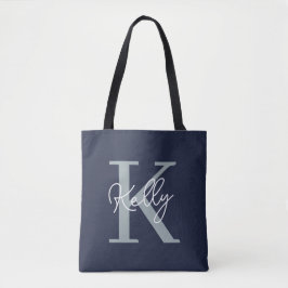 Modern Navy Blue Monogram Script Tygkasse