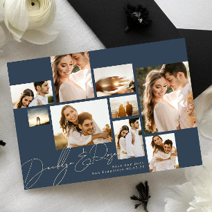 Modern Navy Blue Multi 9 Photo Collage Spara Datumet