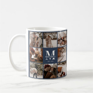 Modern Navy Blue Multi Photo Collage Keepsak Kaffemugg