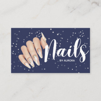 Modern Navy Blue Nail Technician Business Card Visitkort