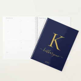Modern Navy Blue och Guld Monogram