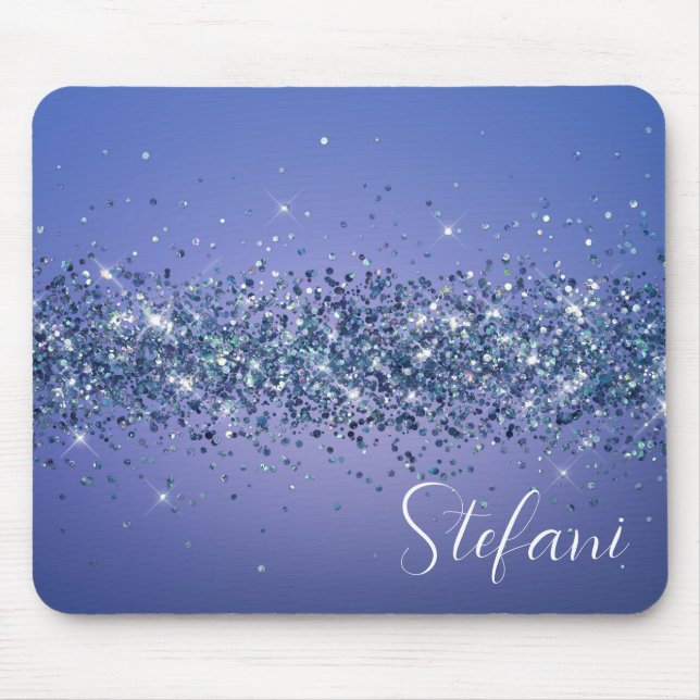 Modern Navy Blue Ombre Glitter Glam Namn Musmatta (Framsidan)
