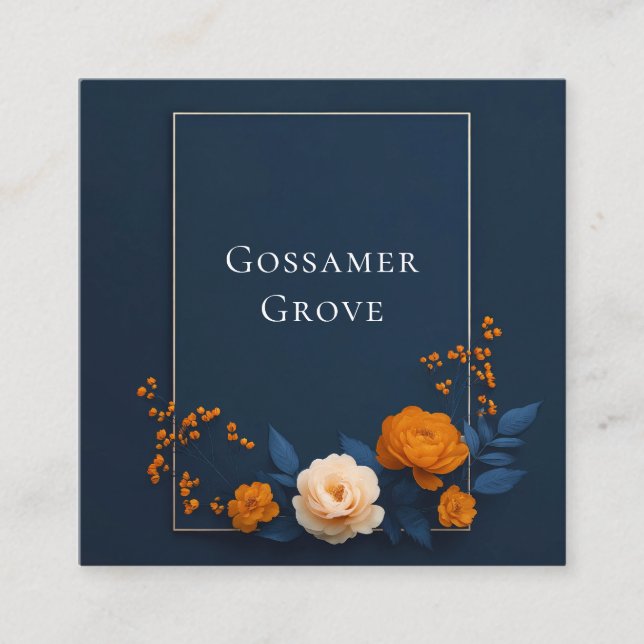 Modern Navy Blue Orange Rose Gold Frame Elegant Fyrkantigt Visitkort (Framsida)