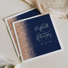Modern Navy Blue Peach Glitter Wedding Pappersservett