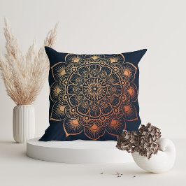 Modern Navy Blue Peach Mandala Kudde