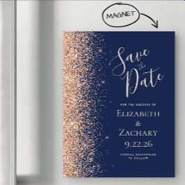 Modern Navy Blue Peach Save Date Magnetic Card