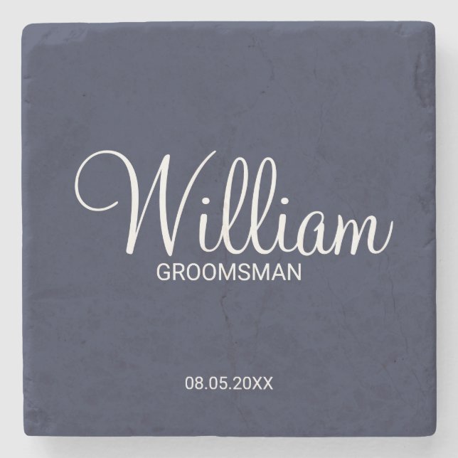 Modern Navy Blue Personlig Groomsman Stenunderlägg (Framsidan)