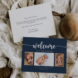 Modern Navy Blue Photo Birement Card Tack Kort