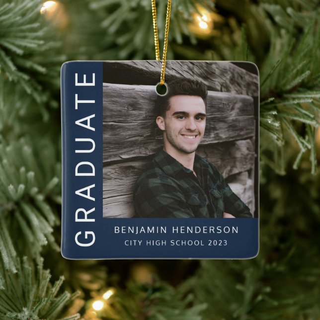 Modern Navy Blue Photo Boy Studenten Julgransprydnad Keramik (Träd)