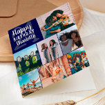 Modern navy Blue Photos collage grid 21-årsdag Kort<br><div class="desc">Coola modern marinsolfoto med foto 21 födelsedag,  lägg till 8 av dina vänners favoritfoto med ett modernt och coola elegant-skript typsnitt. Lägg till meddelandet inuti.</div>