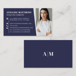 Modern Navy Blue Professional Photo Visitkort