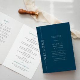 Modern Navy Blue Pub Mitzvah Booklet Foldad Program