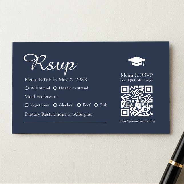 Modern Navy Blue QR Menu Choice Studenten OSA Tilläggskort (Skapare uppladdad)
