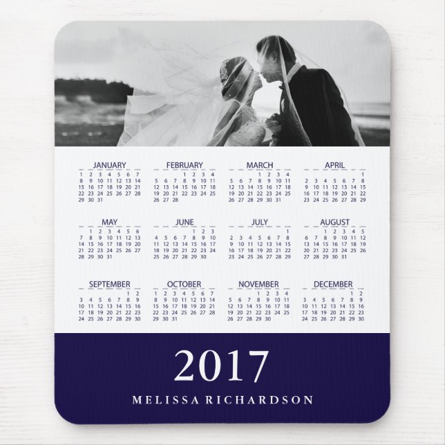 Modern Navy Blue Rand 2017 Kalender och foto Musmatta (Framsidan)