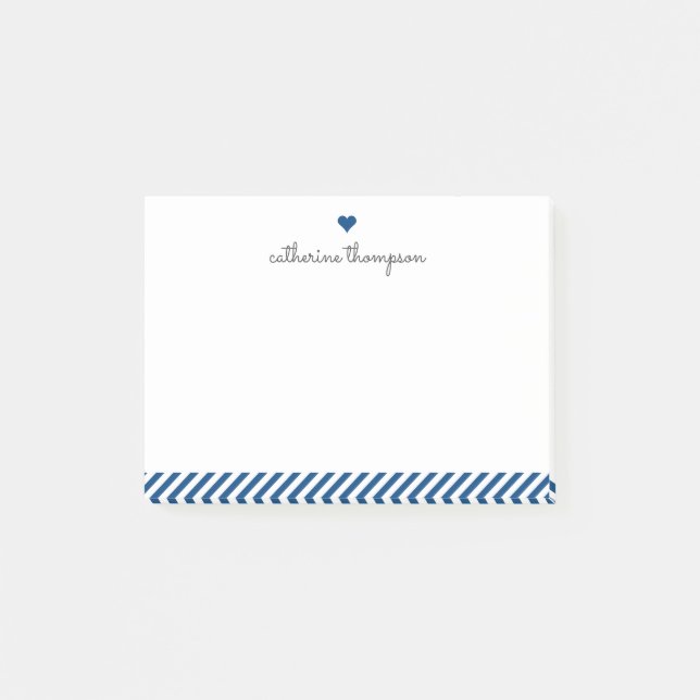 Modern Navy Blue Rand Heart Girly Söt Script Post-it Block (Framsida)