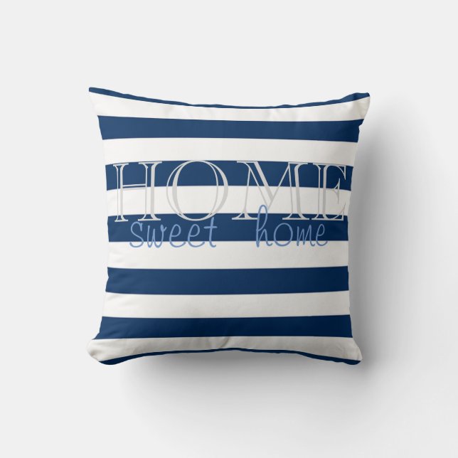 Modern Navy Blue Rand,Home Sweet Home Kudde (Framsida)