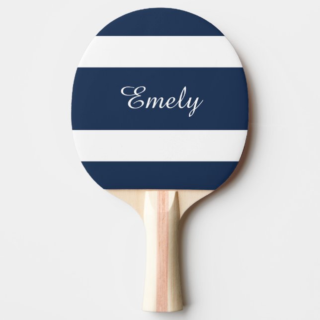 Modern Navy Blue Rand Namn Pingisracket (Framsidan)