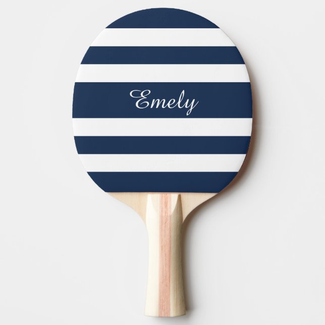 Modern Navy Blue Rand Namn Pingisracket (Framsidan)