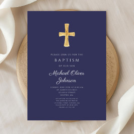 Modern Navy Blue Religiösa Kor Boy Baptism Inbjudningar