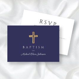 Modern Navy Blue Religiösa Kor Boy Baptism OSA Kort