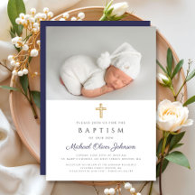 Modern Navy Blue Religiösa Kor Boy Photo Baptism