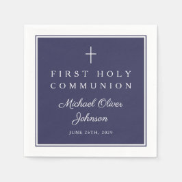 Modern Navy Blue Religious Boy First Communion Pappersservett