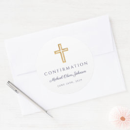 Modern Navy Blue Religious Cross Boy Confirmation Runt Klistermärke