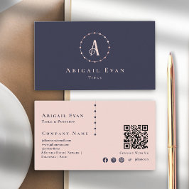 Modern Navy Blue Ro Guld Elegant Monogram Visitkort