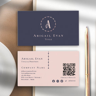 Modern Navy Blue Ro Guld Elegant Monogram Visitkort