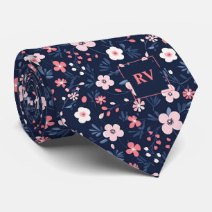 Modern Navy Blue Rosa Blommigt Monogram Slips
