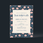 Modern Navy Blue Rosa Boho Blommigt Bat mitzvah Inbjudningar<br><div class="desc">Bat mitzvah inbjudan till Modern Navy Blue Rosa Boho-Blommigten</div>