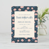 Modern Navy Blue Rosa Boho Blommigt Bat mitzvah