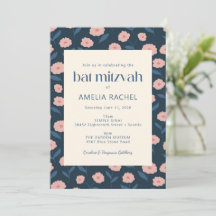 Modern Navy Blue Rosa Boho Blommigt Bat mitzvah