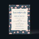 Modern Navy Blue Rosa Boho Blommigt Bat mitzvah OS Inbjudningar<br><div class="desc">Bat mitzvah inbjudan till Modern Navy Blue Rosa Boho-Blommigten med OSA ingår</div>