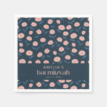 Modern Navy Blue Rosa Boho Blommigt Bat mitzvah