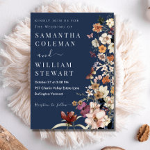 Modern Navy Blue Rustic Boho Wildblomma Bröllop