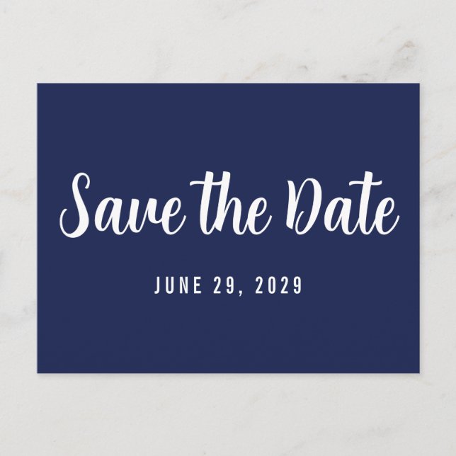 Modern Navy Blue Save The Date Postcard Meddelande Vykort (Framsida)