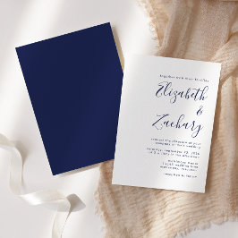 Modern Navy Blue Script Bröllop Inbjudningar