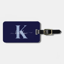 Modern Navy Blue Script Monogram